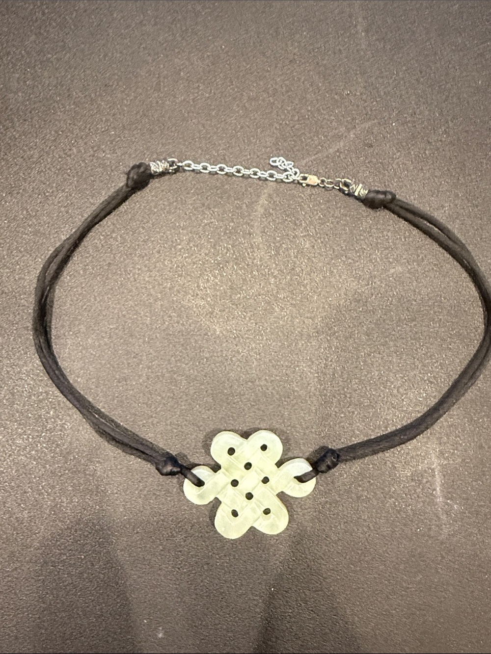 Green Jade Knot Pendant Necklace on Black Cord - Unbranded